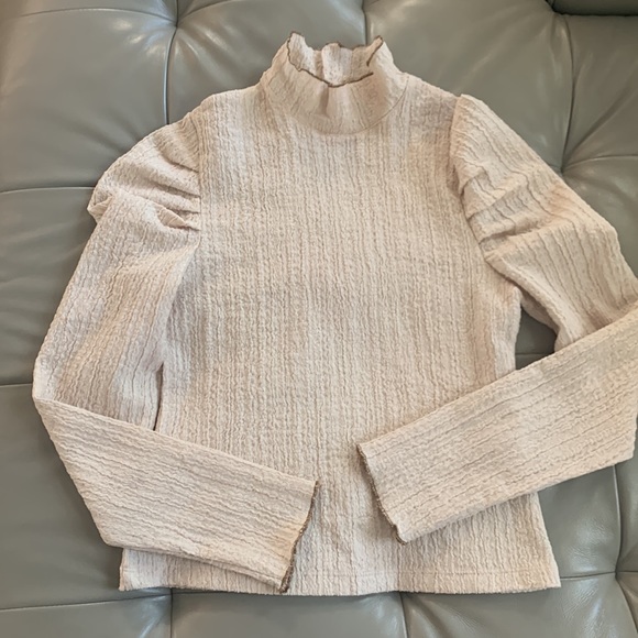 Free People Ela Puff sleeve Turtleneck top in taupe - Picture 2 of 9